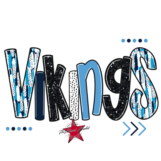 Vikings Brushstroke Alpha w Arrows-Navy-Carolina Blue