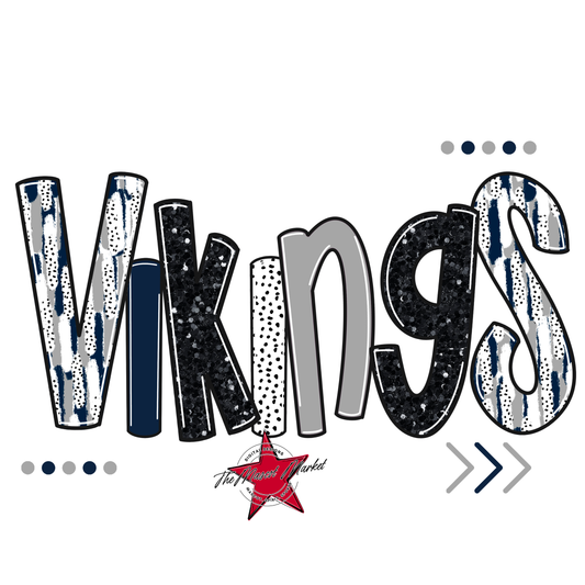 Vikings Brushstroke Alpha w Arrows-Navy-Grey