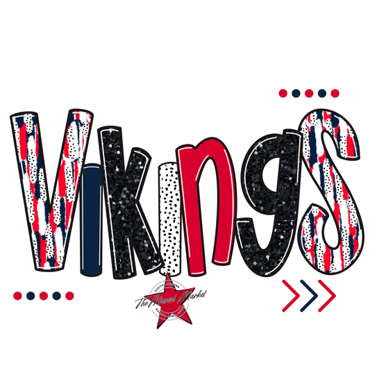 Vikings Brushstroke Alpha w Arrows-Navy-Red