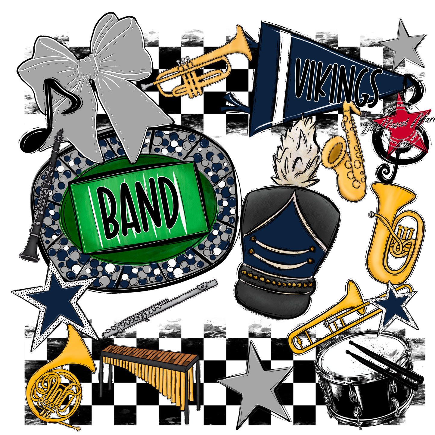 Vikings Checkers Band Spirit Design-Navy-Grey