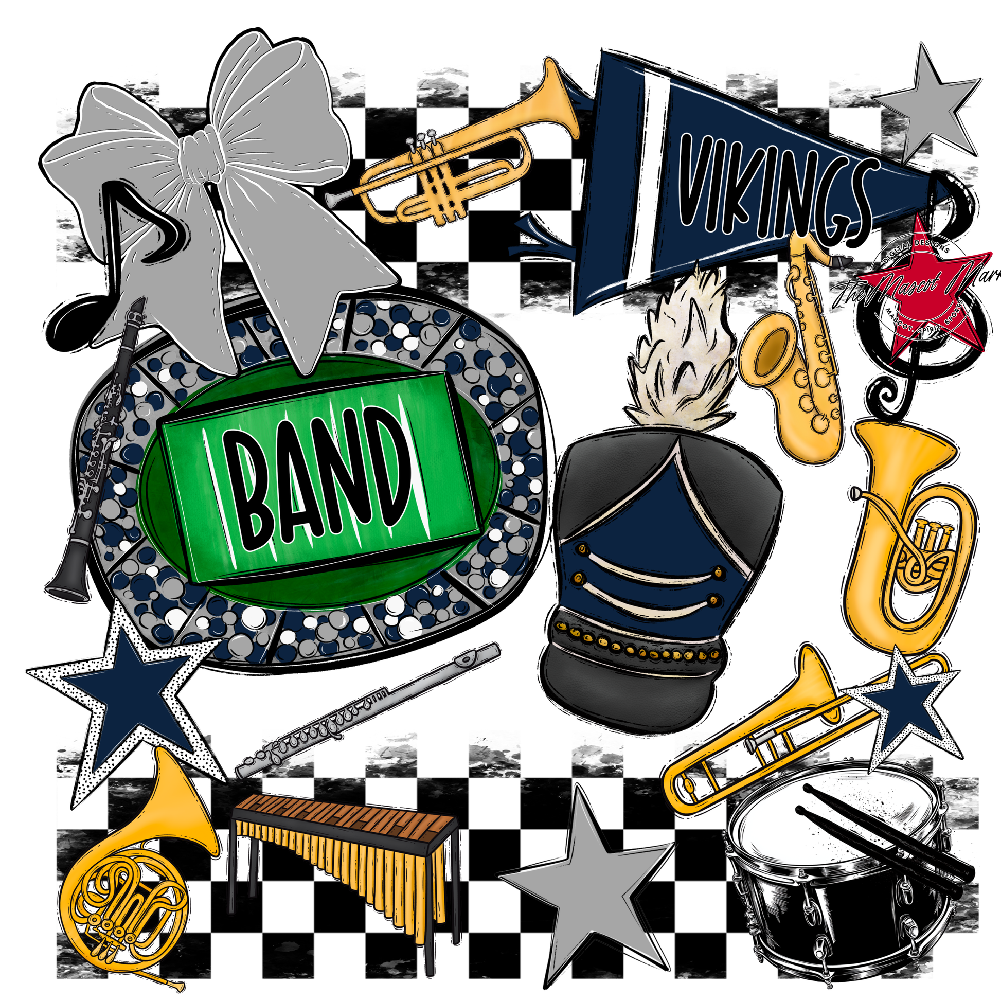 Vikings Checkers Band Spirit Design-Navy-Grey