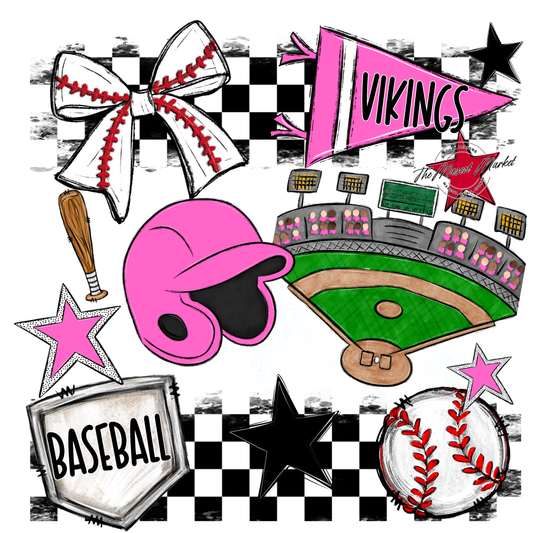 Vikings Checkers Baseball Spirit Design-Baby Pink