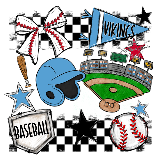 Vikings Checkers Baseball Spirit Design-Carolina Blue