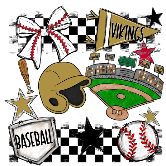 Vikings Checkers Baseball Spirit Design-Gold