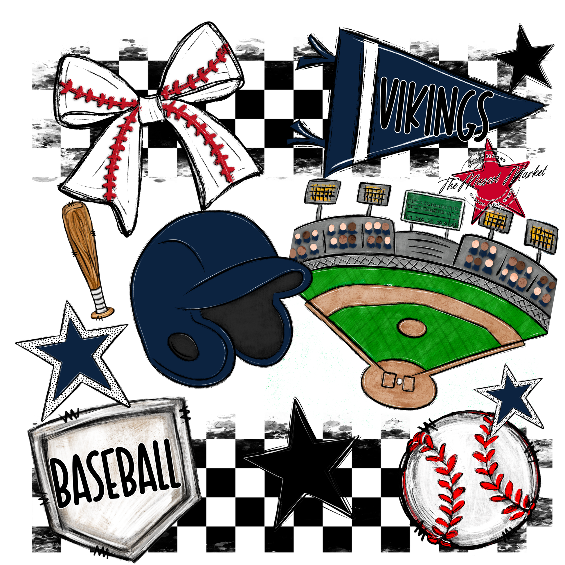 Vikings Checkers Baseball Spirit Design-Navy
