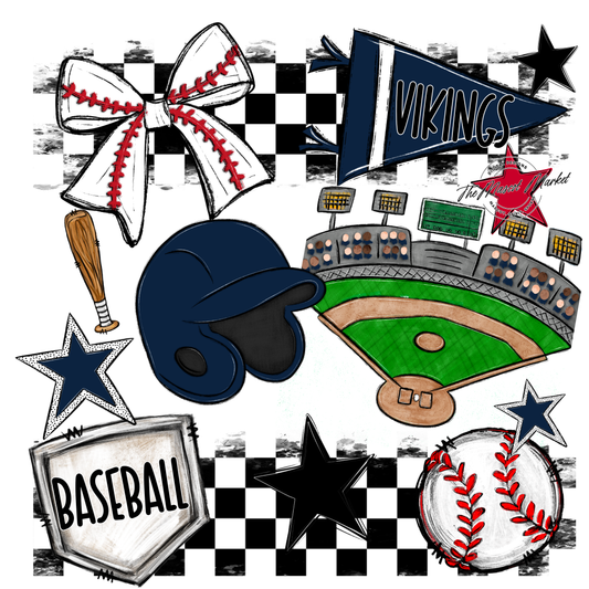 Vikings Checkers Baseball Spirit Design-Navy