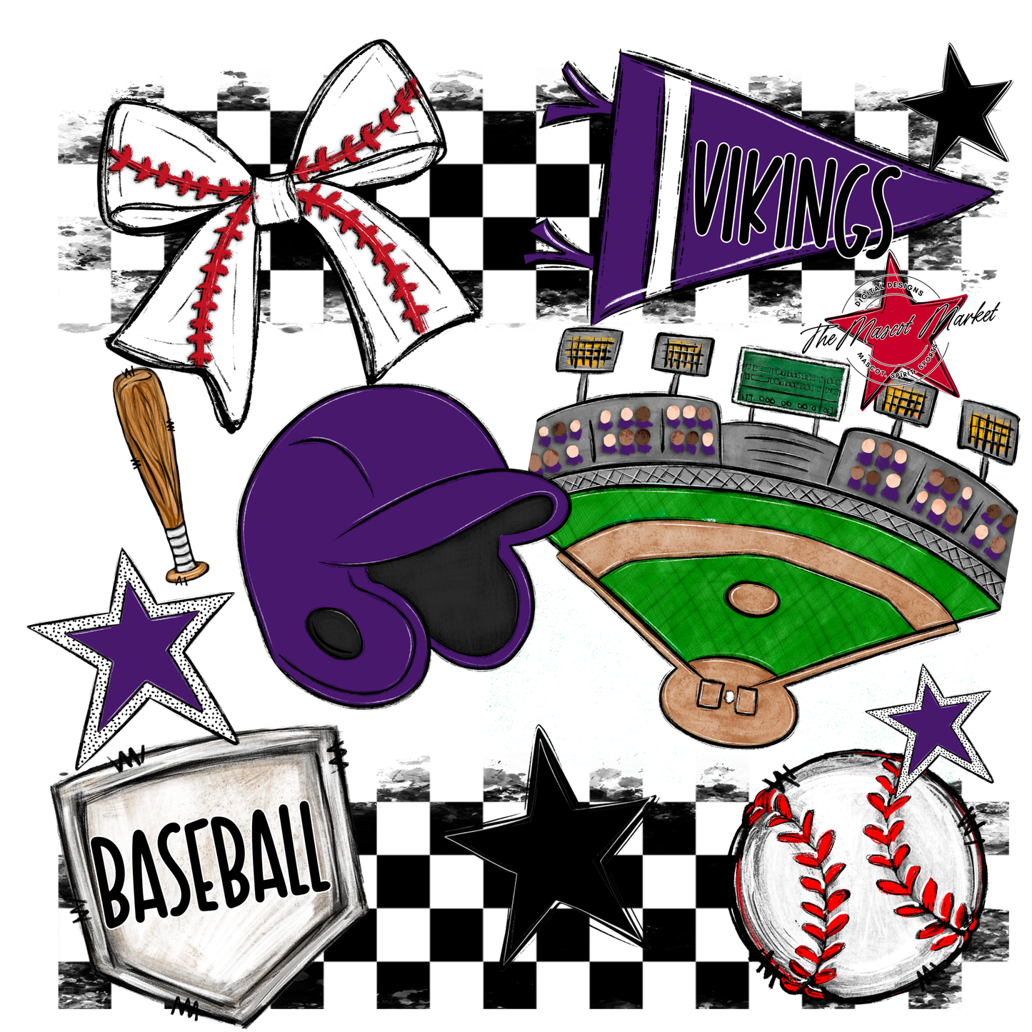 Vikings Checkers Baseball Spirit Design-Purple