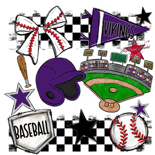Vikings Checkers Baseball Spirit Design-Purple