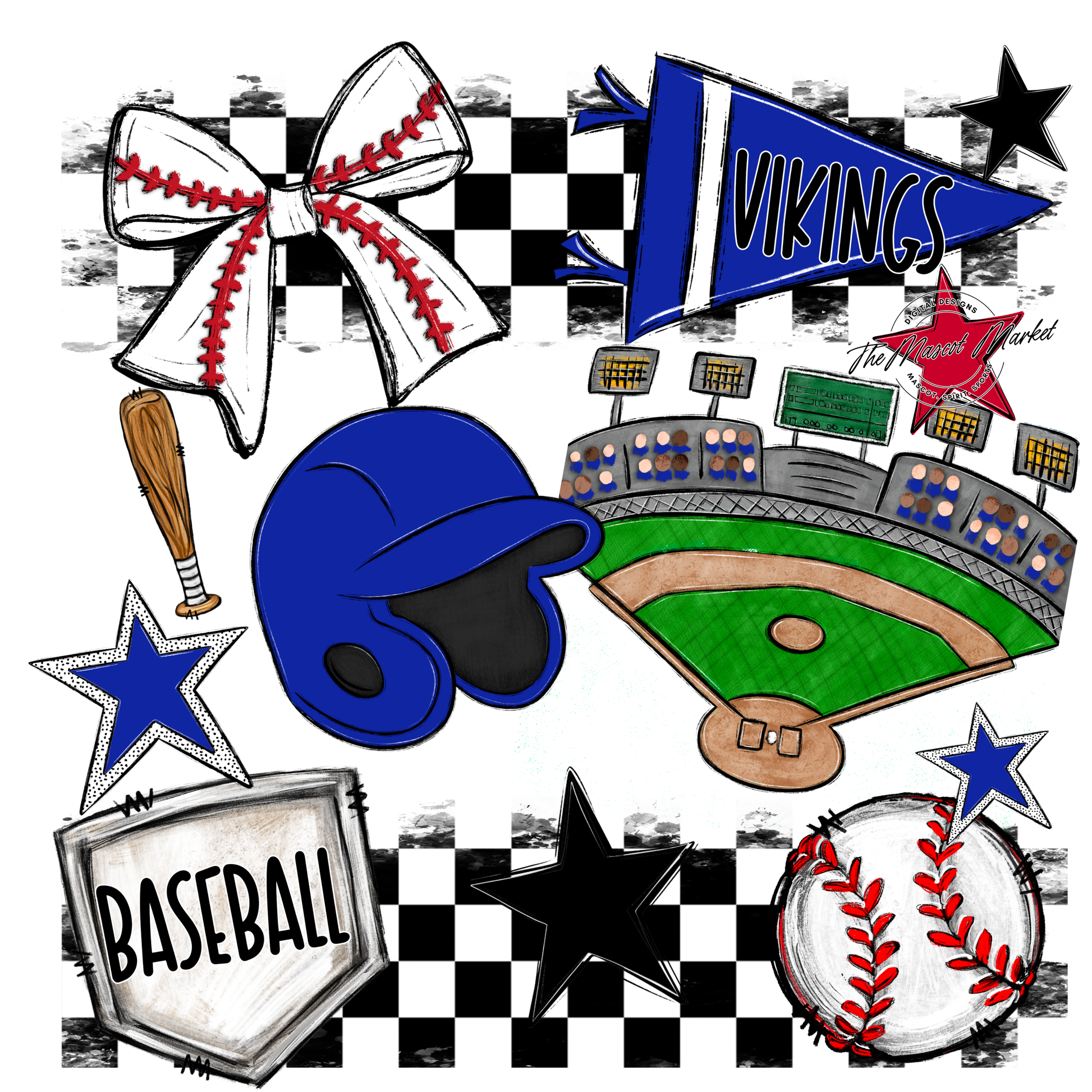 Vikings Checkers Baseball Spirit Design-Royal Blue