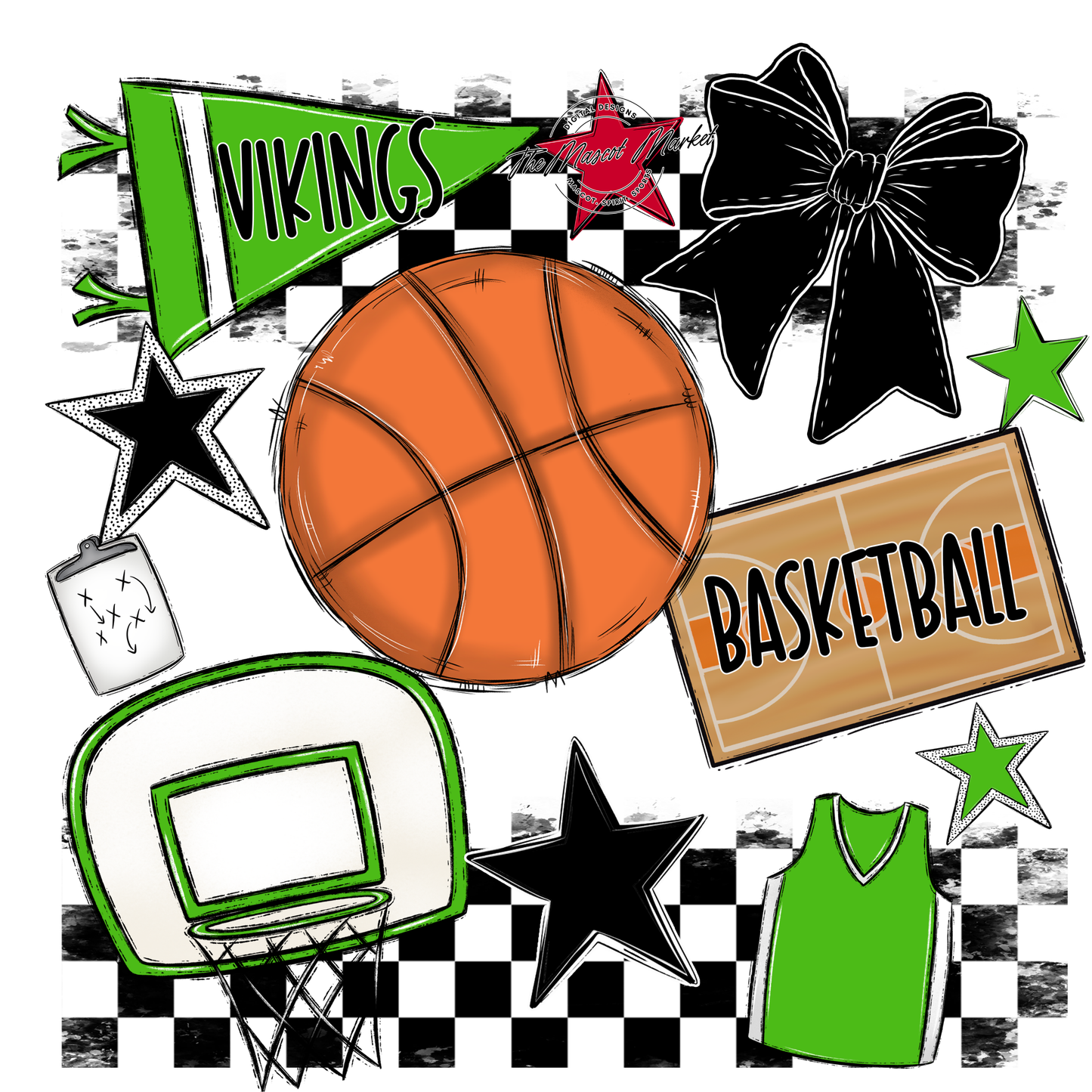 Vikings Checkers Basketball Spirit Design-Bright Green