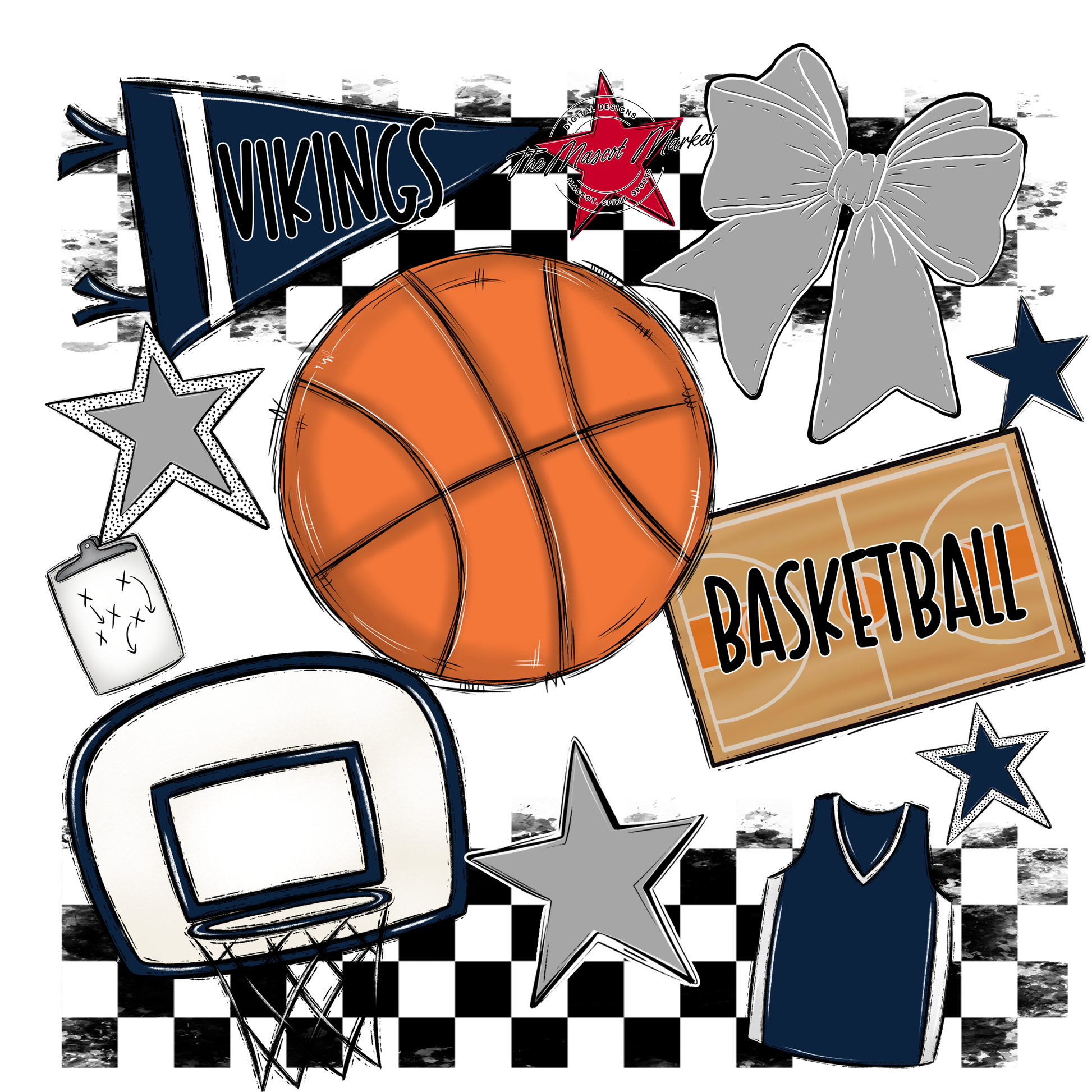 Vikings Checkers Basketball Spirit Design-Navy-Grey