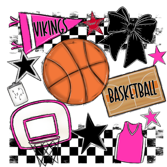 Vikings Checkers Basketball Spirit Design-Pink