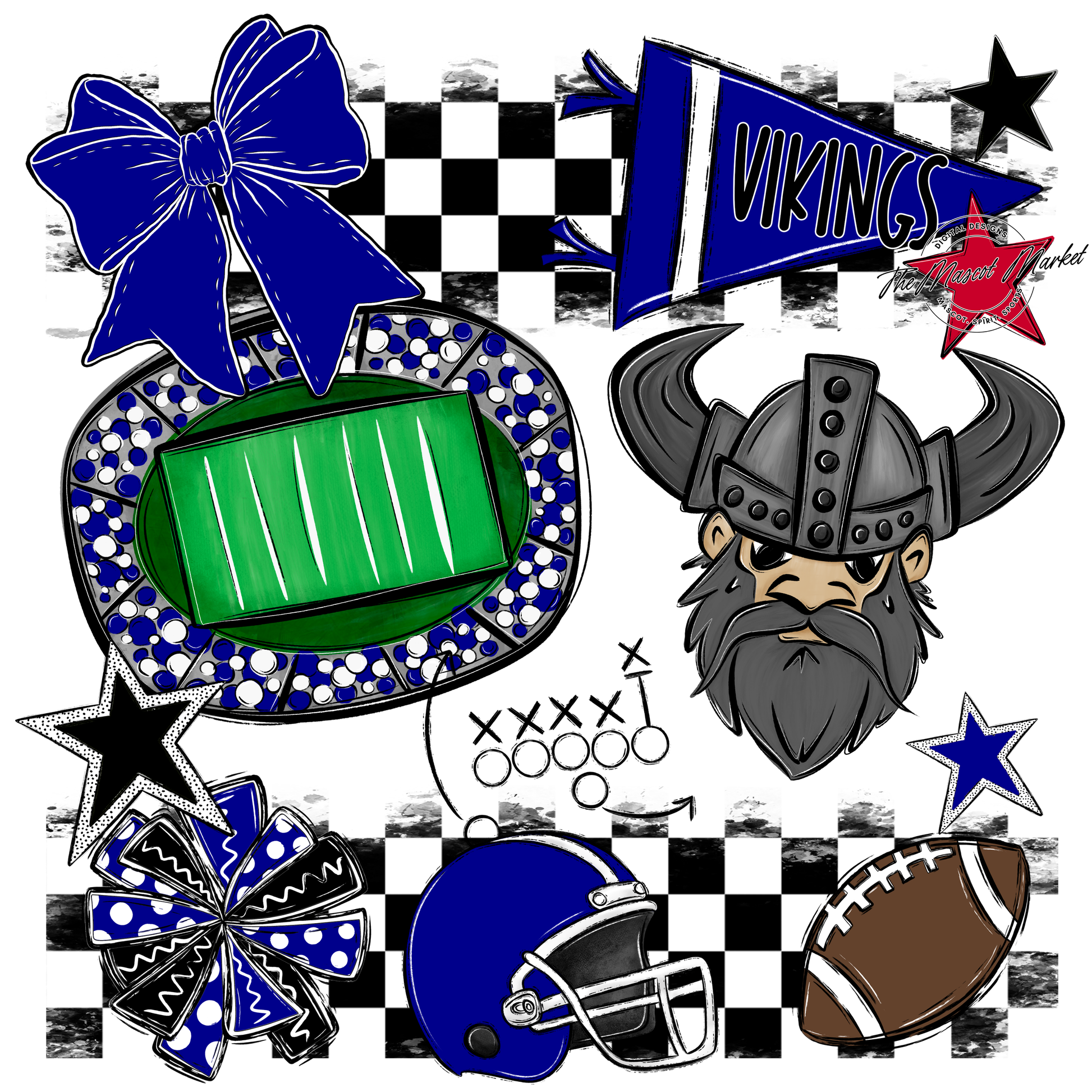 Vikings Checkers Mascot Spirit Design-Blue