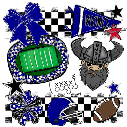 Vikings Checkers Mascot Spirit Design-Blue