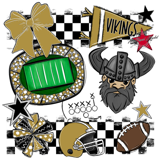 Vikings Checkers Mascot Spirit Design-Gold
