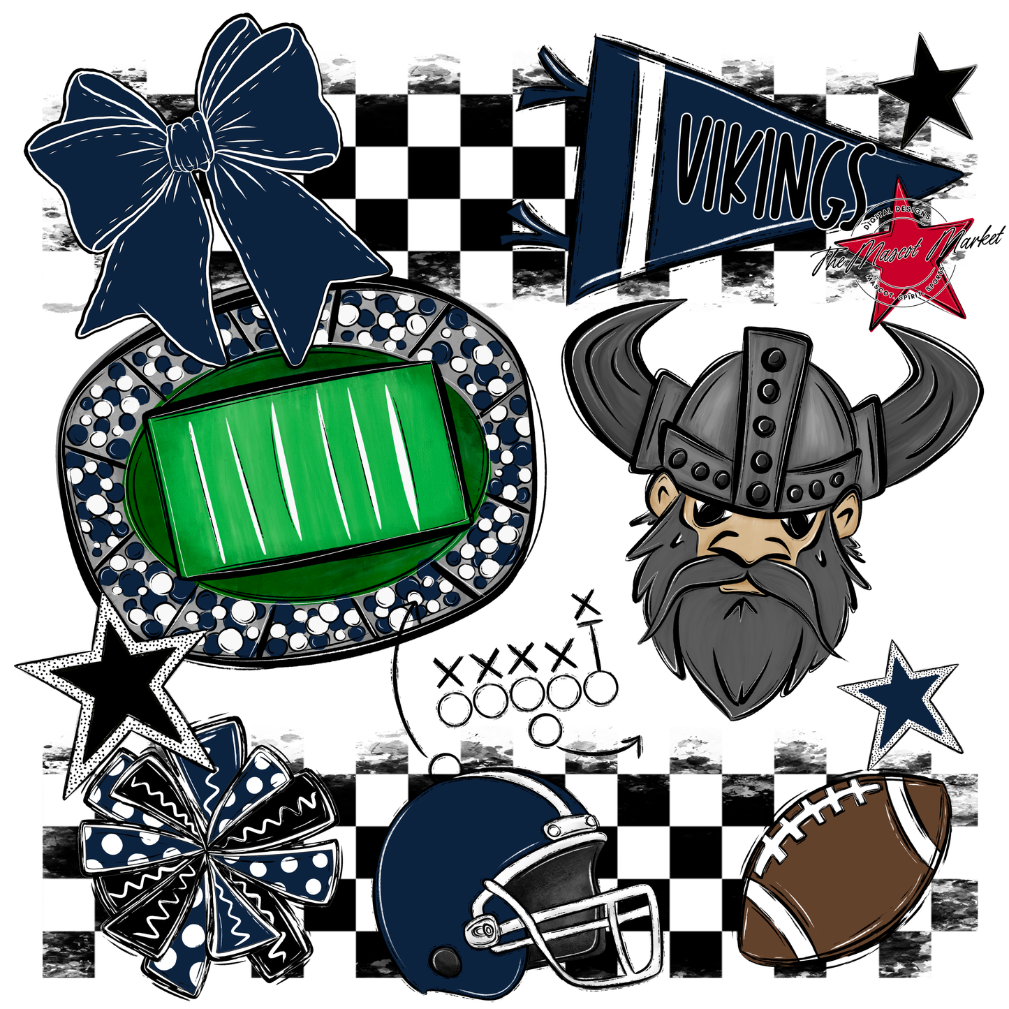 Vikings Checkers Mascot Spirit Design-Navy