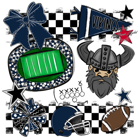 Vikings Checkers Mascot Spirit Design-Navy