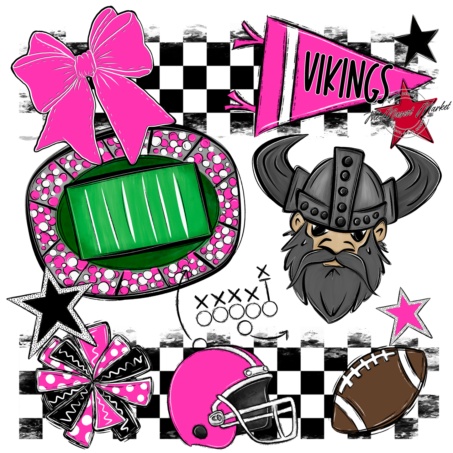 Vikings Checkers Mascot Spirit Design-Pink
