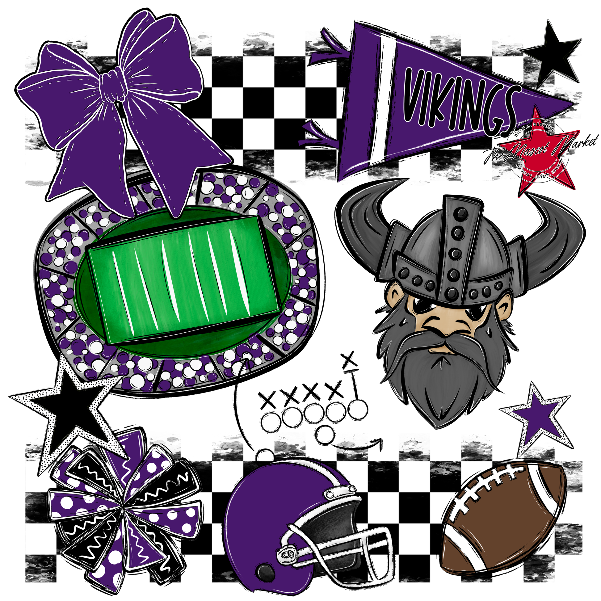 Vikings Checkers Mascot Spirit Design-Purple