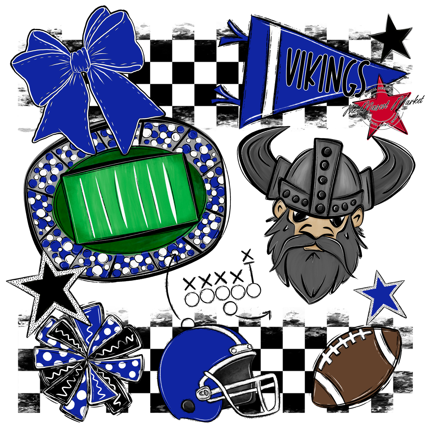 Vikings Checkers Mascot Spirit Design-Royal Blue