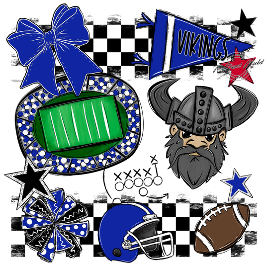 Vikings Checkers Mascot Spirit Design-Royal Blue