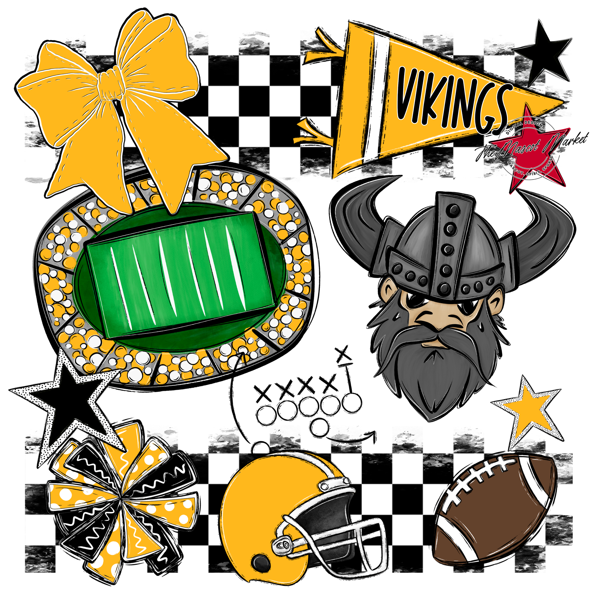 Vikings Checkers Mascot Spirit Design-Yellow