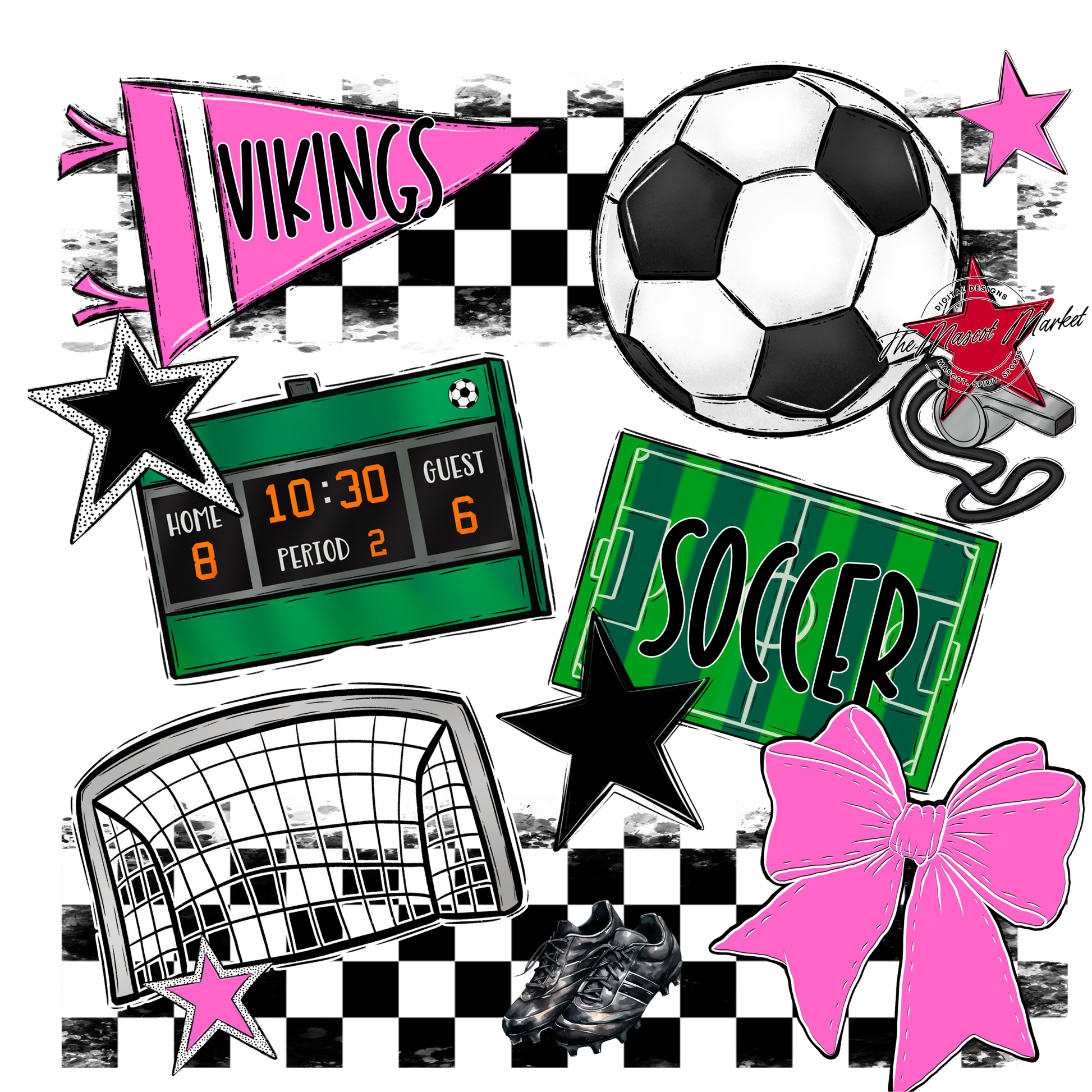 Vikings Checkers Soccer Spirit Design-Baby Pink