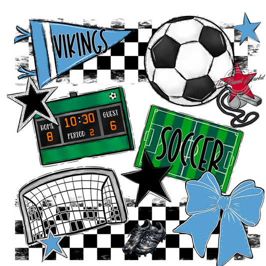 Vikings Checkers Soccer Spirit Design-Carolina Blue