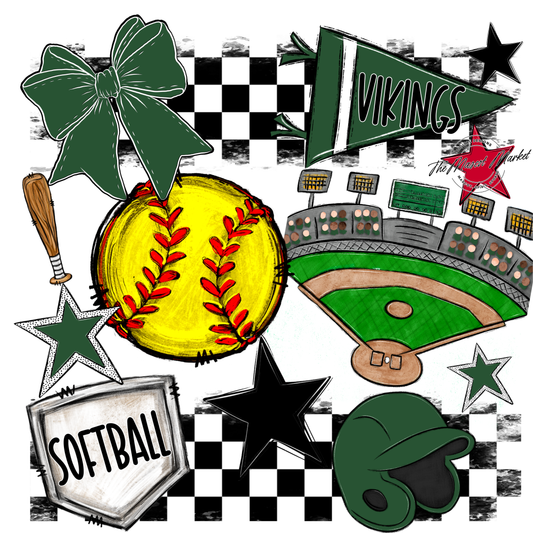 Vikings Checkers Softball Spirit Design-Green