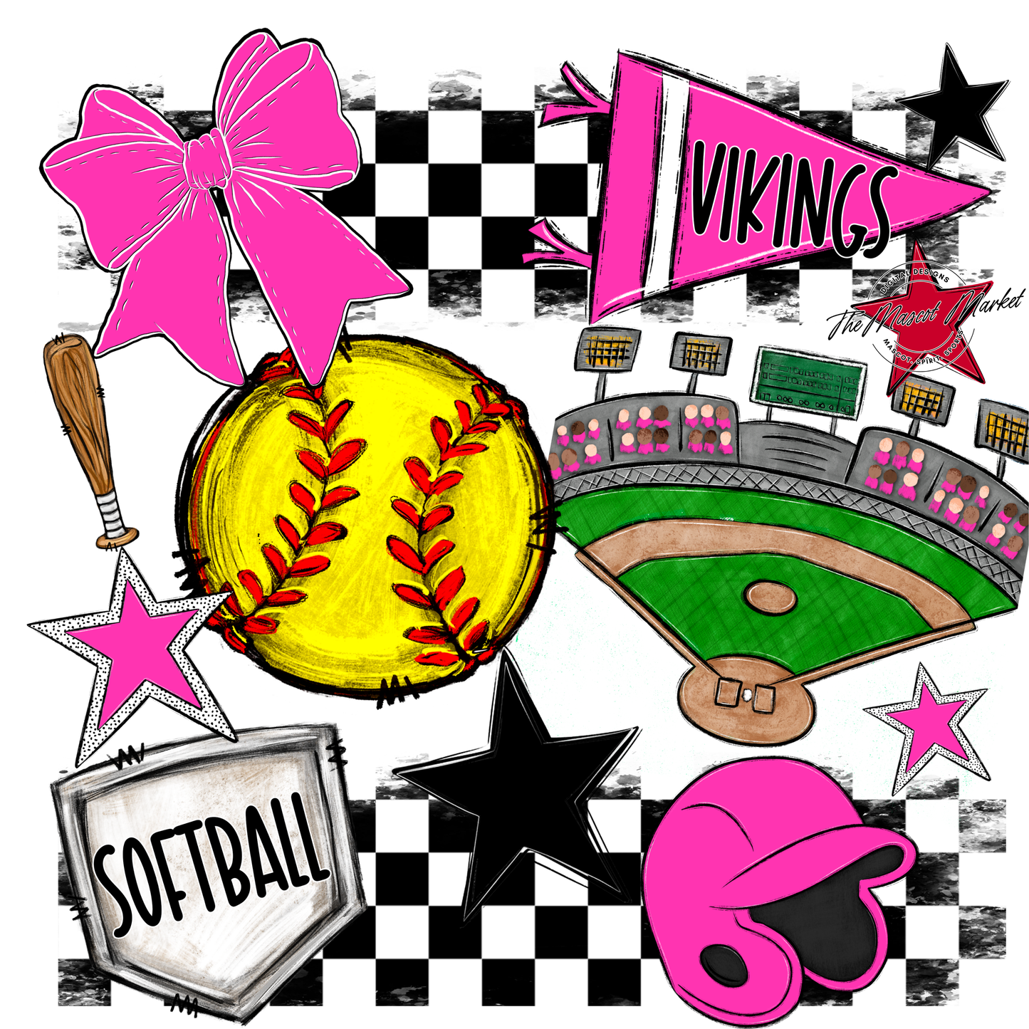Vikings Checkers Softball Spirit Design-Pink