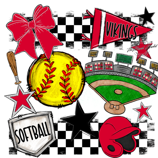Vikings Checkers Softball Spirit Design-Red