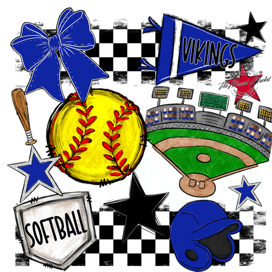 Vikings Checkers Softball Spirit Design-Royal Blue