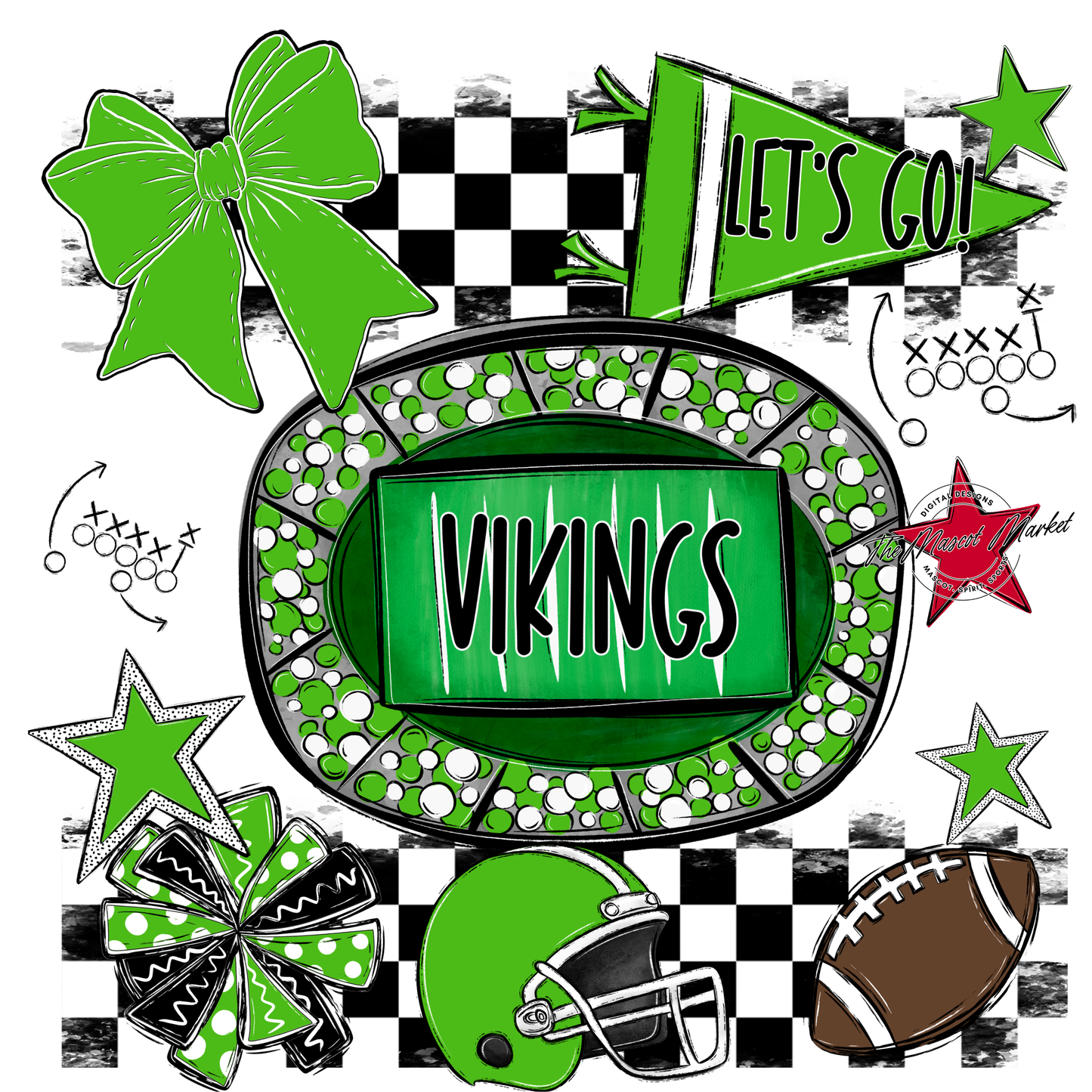 Vikings Checkers Spirit Design-Bright Green