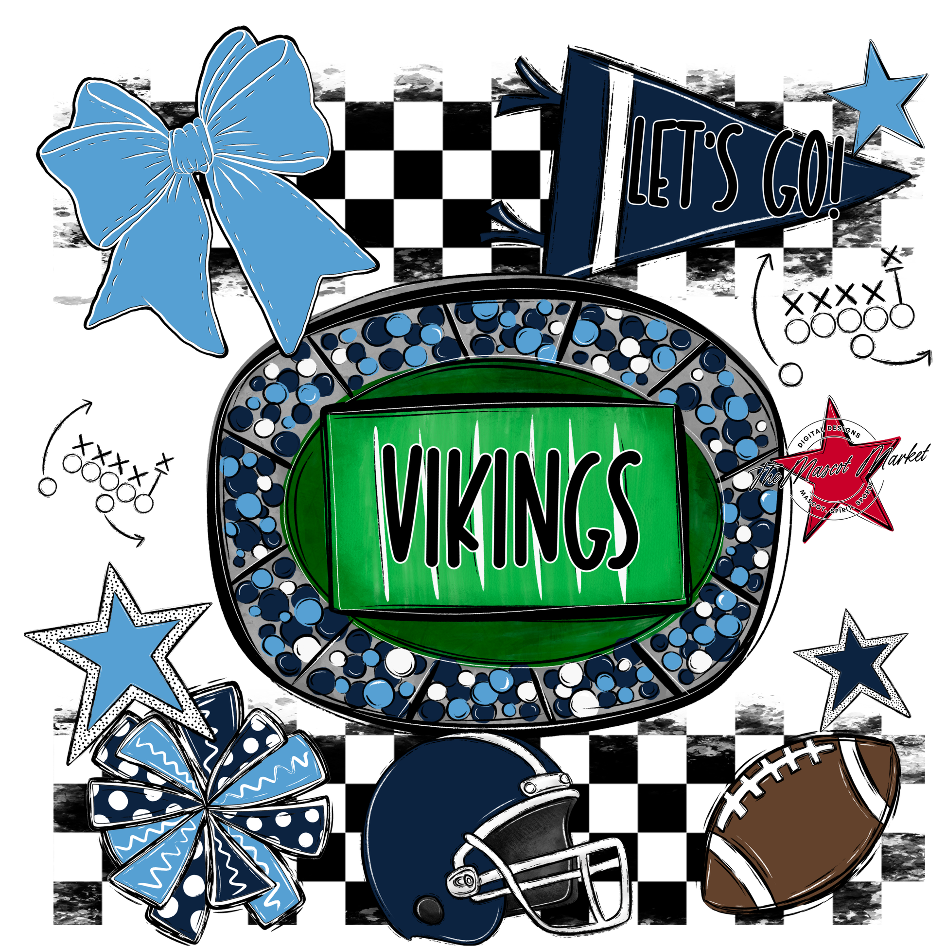 Vikings Checkers Spirit Design-Navy-Carolina Blue