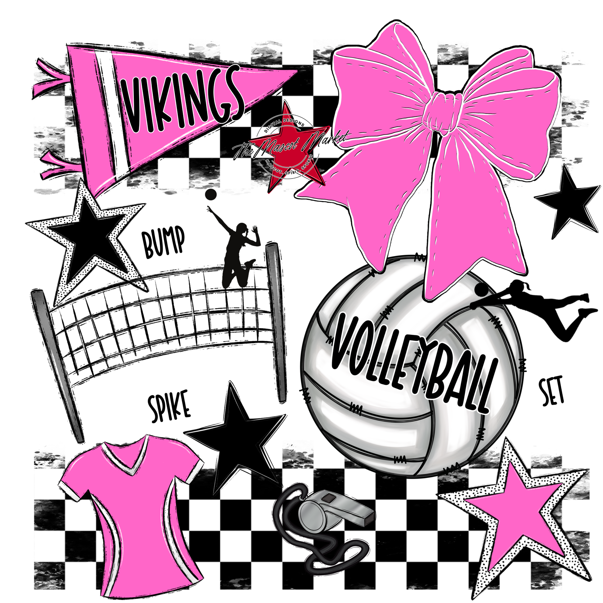 Vikings Checkers Volleyball Spirit Design-Baby Pink