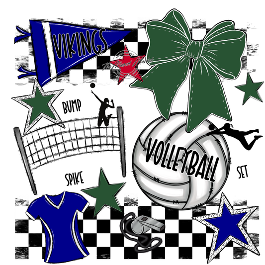Vikings Checkers Volleyball Spirit Design-Blue-Green
