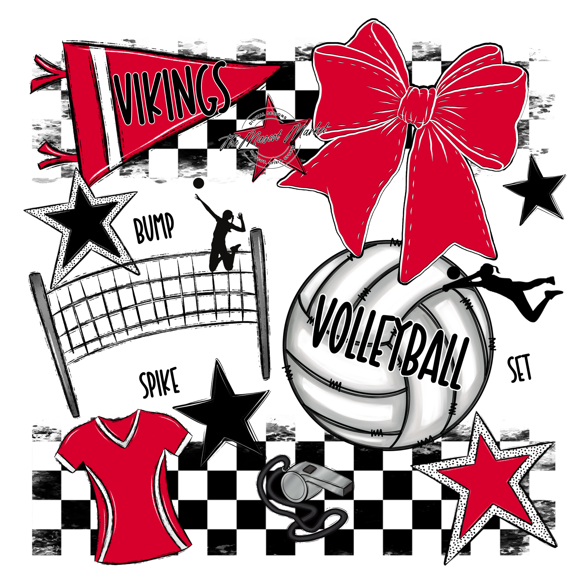 Vikings Checkers Volleyball Spirit Design-Red