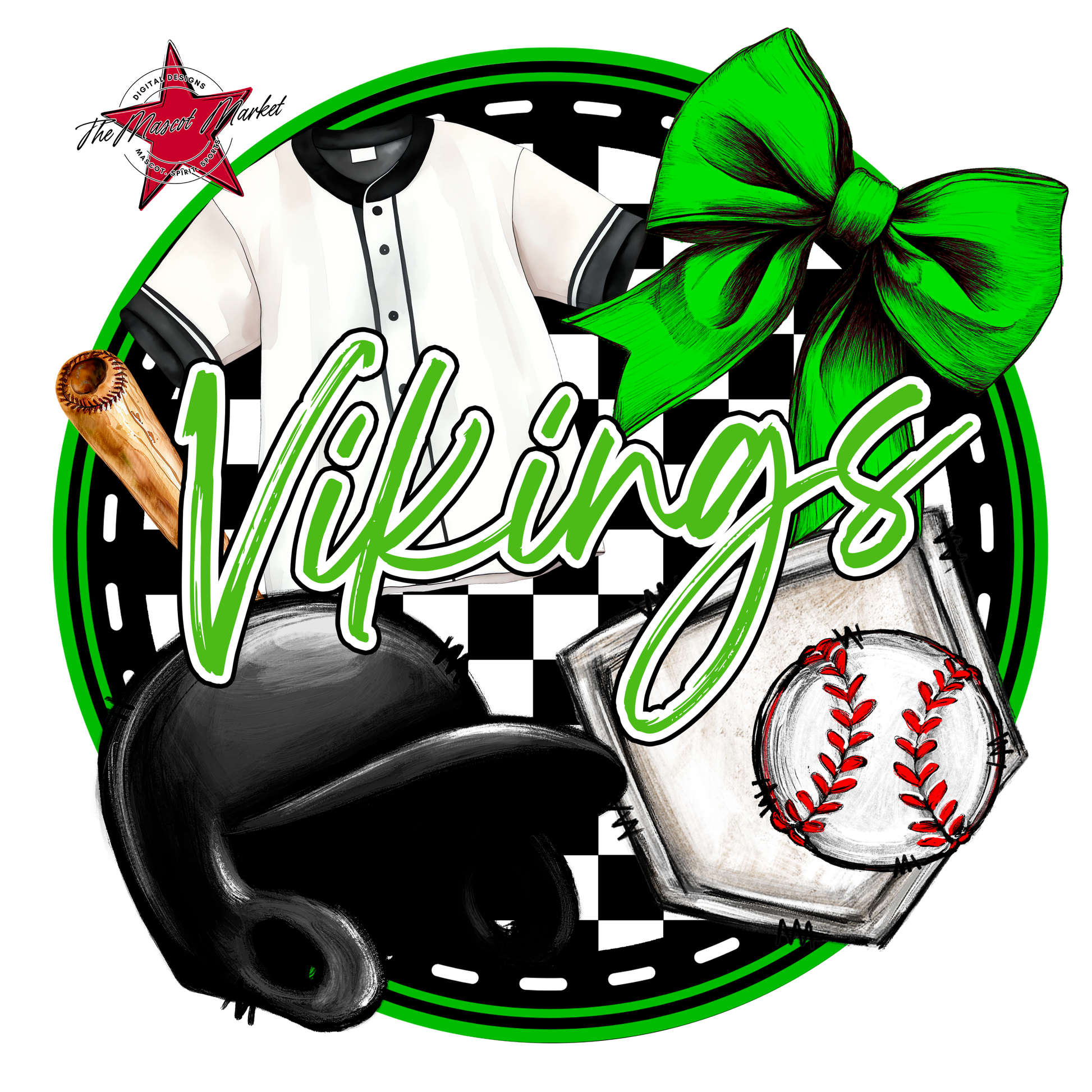 Vikings Circle Baseball Design-Bright Green