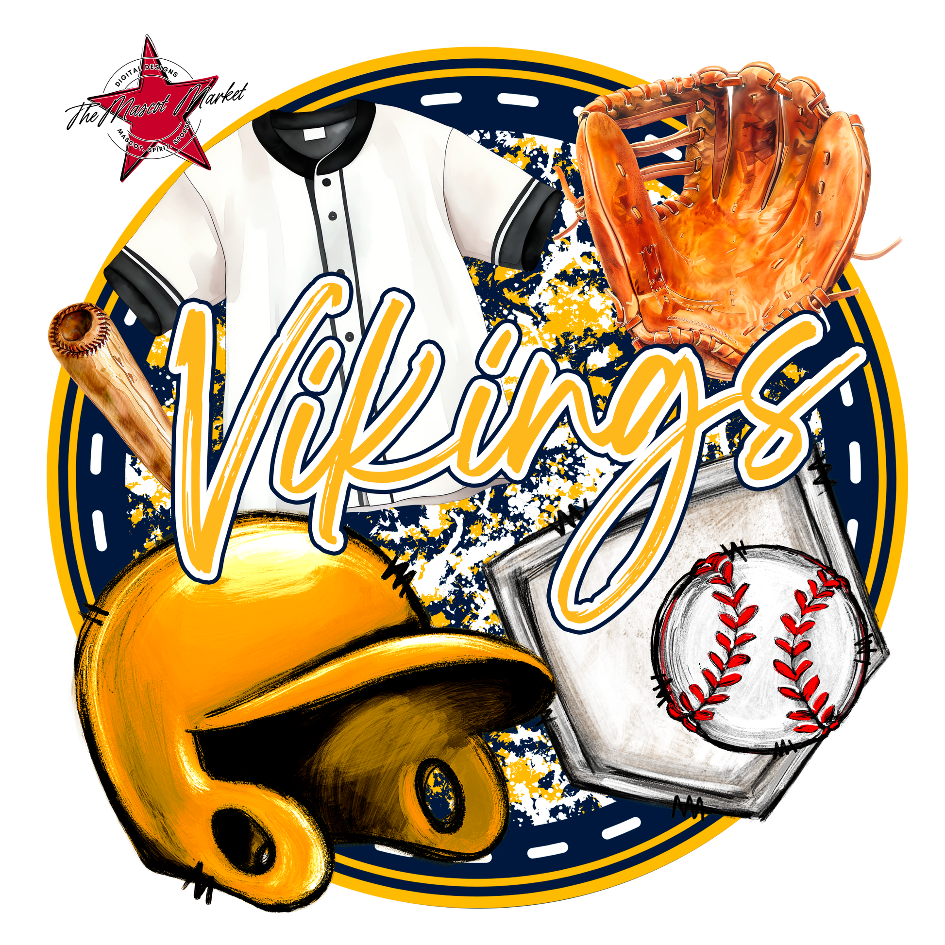 Vikings Circle Baseball Design-Navy-Yellow