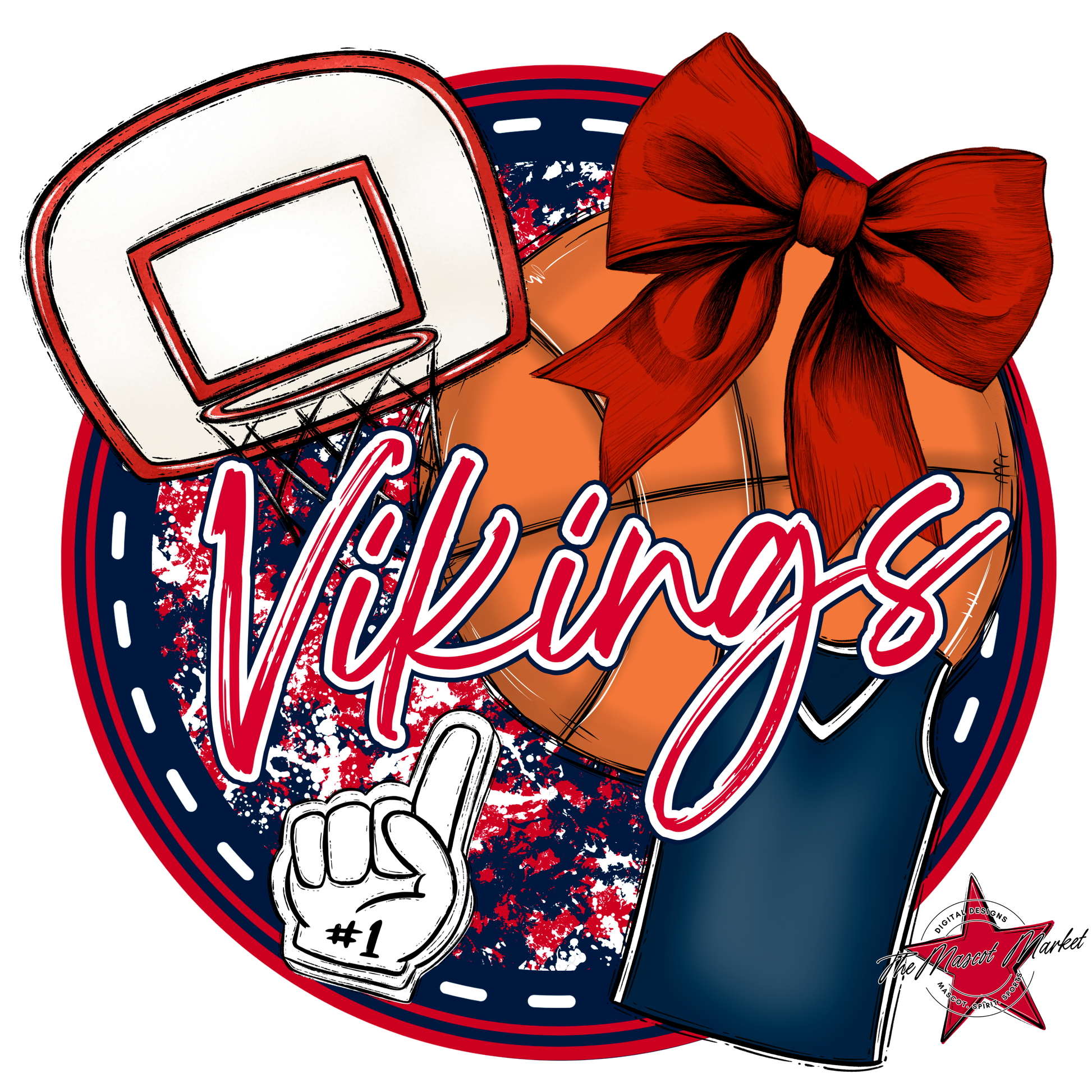Vikings Circle Basketball Design-Navy-Red