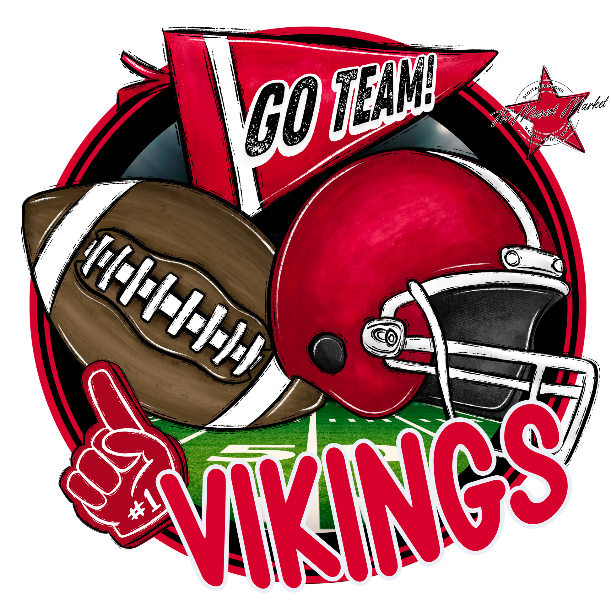 Vikings Circle Football Design-Red