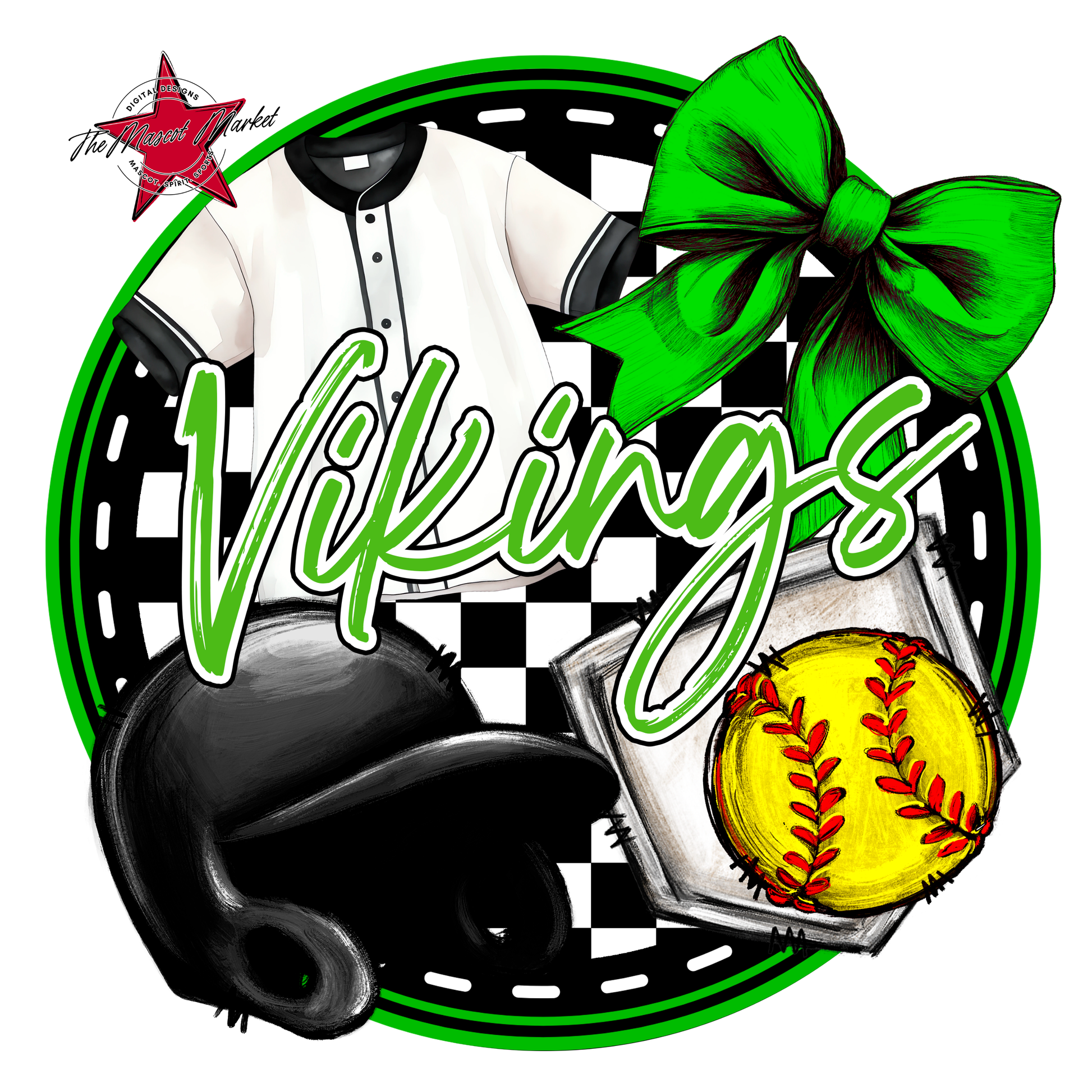 Vikings Circle Softball Design-Bright Green