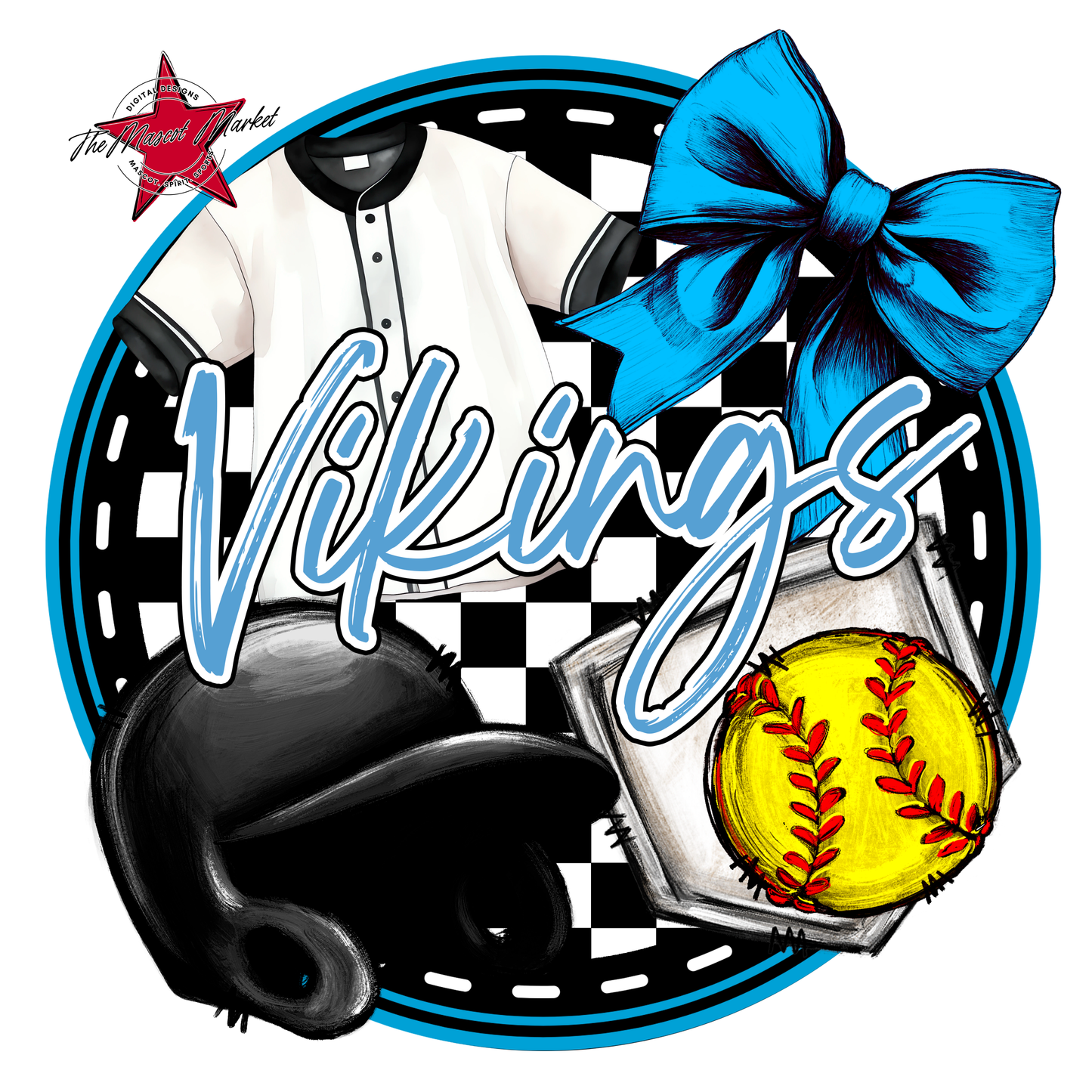 Vikings Circle Softball Design-Carolina Blue