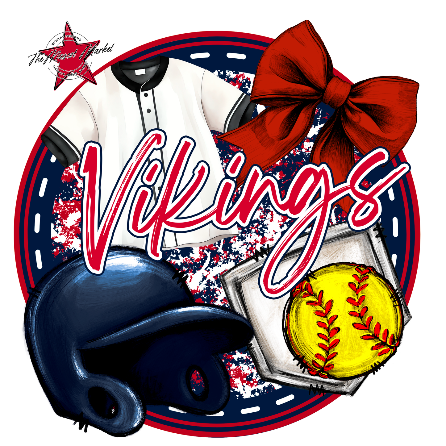 Vikings Circle Softball Design-Navy-Red