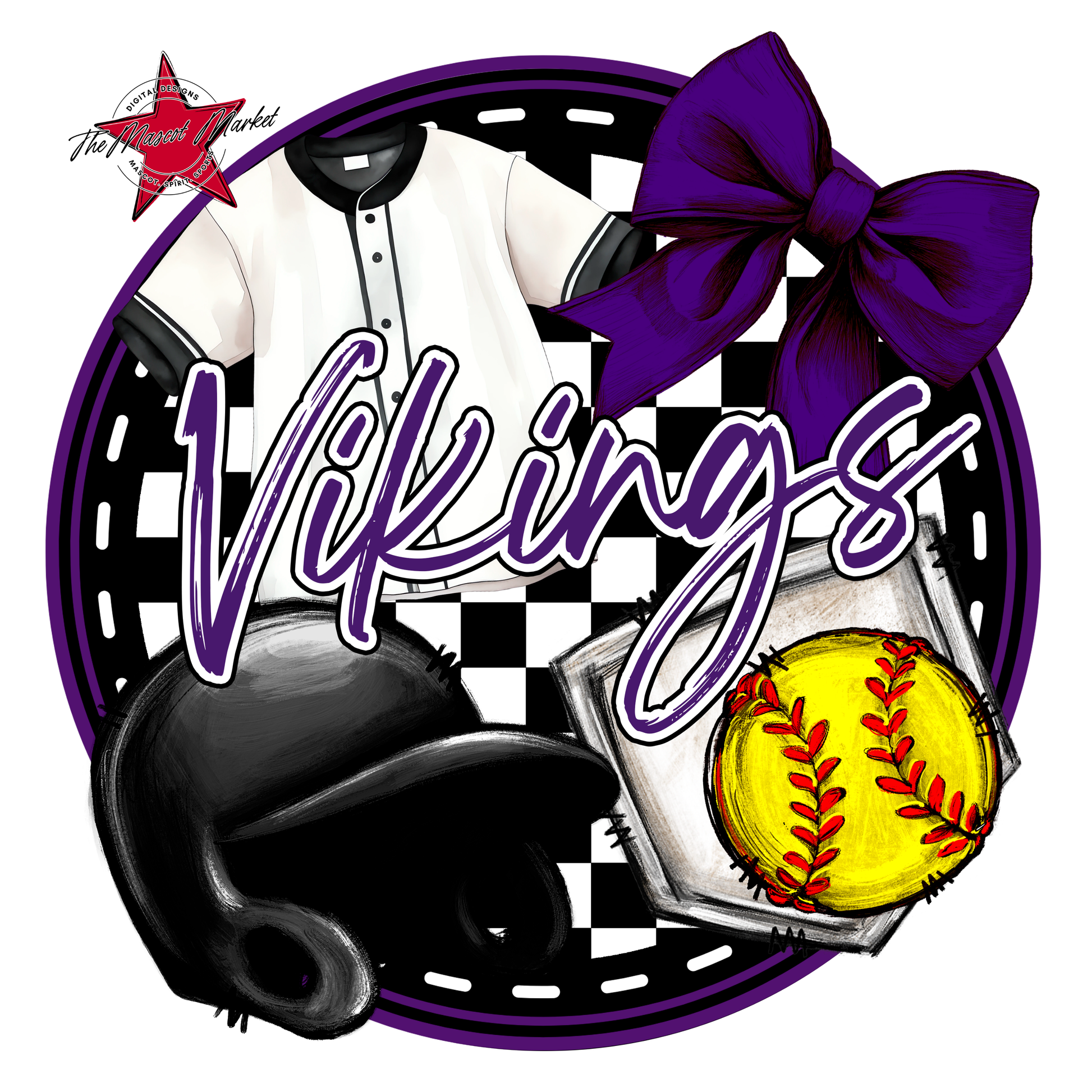 Vikings Circle Softball Design-Purple