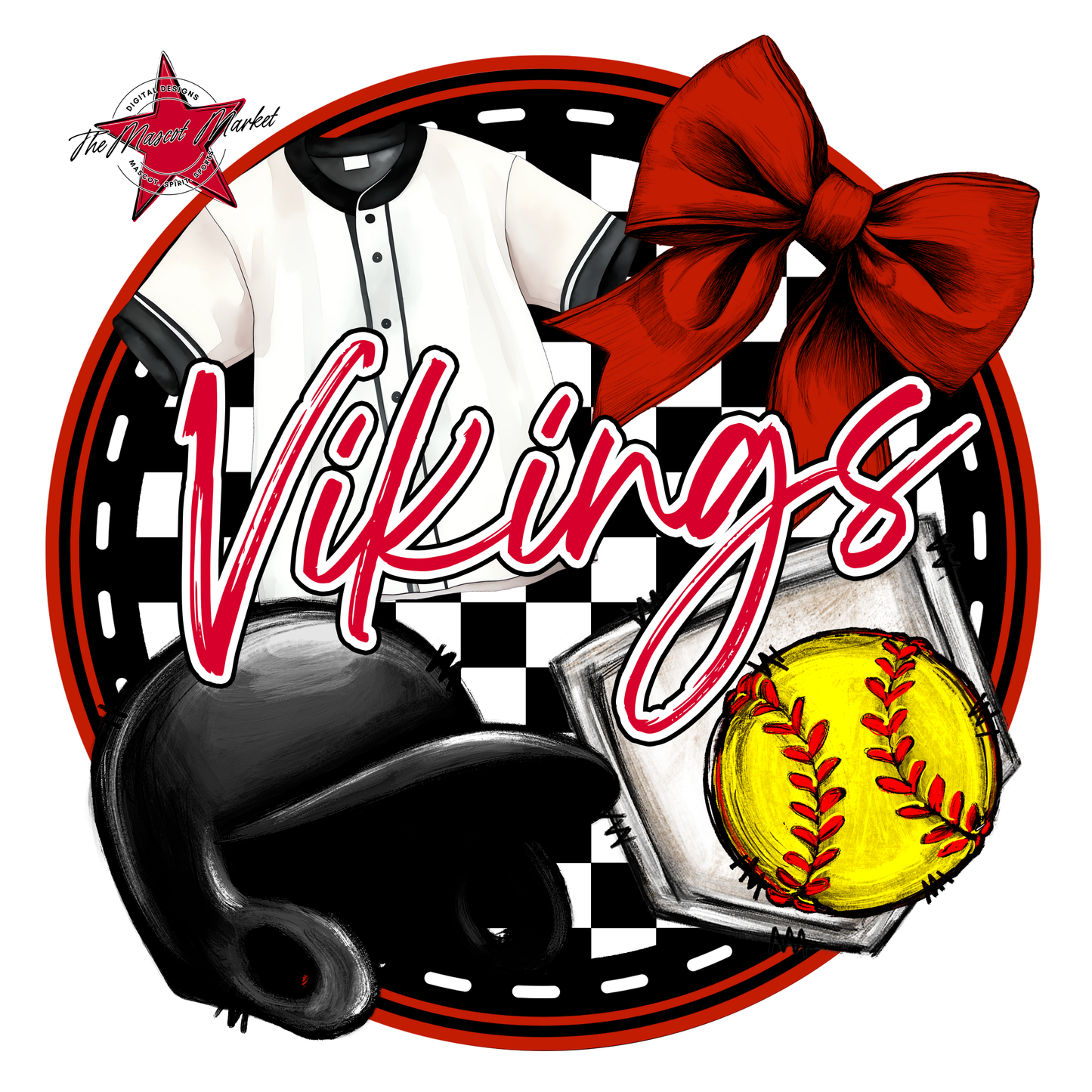Vikings Circle Softball Design-Red