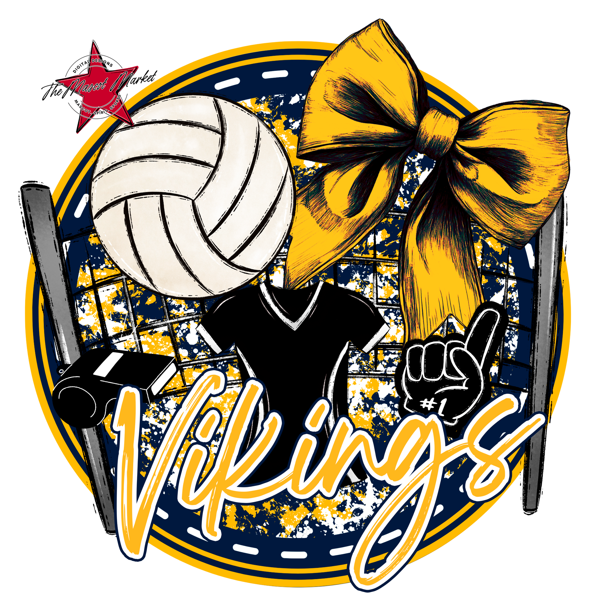 Vikings Circle Volleyball Design-Navy-Yellow