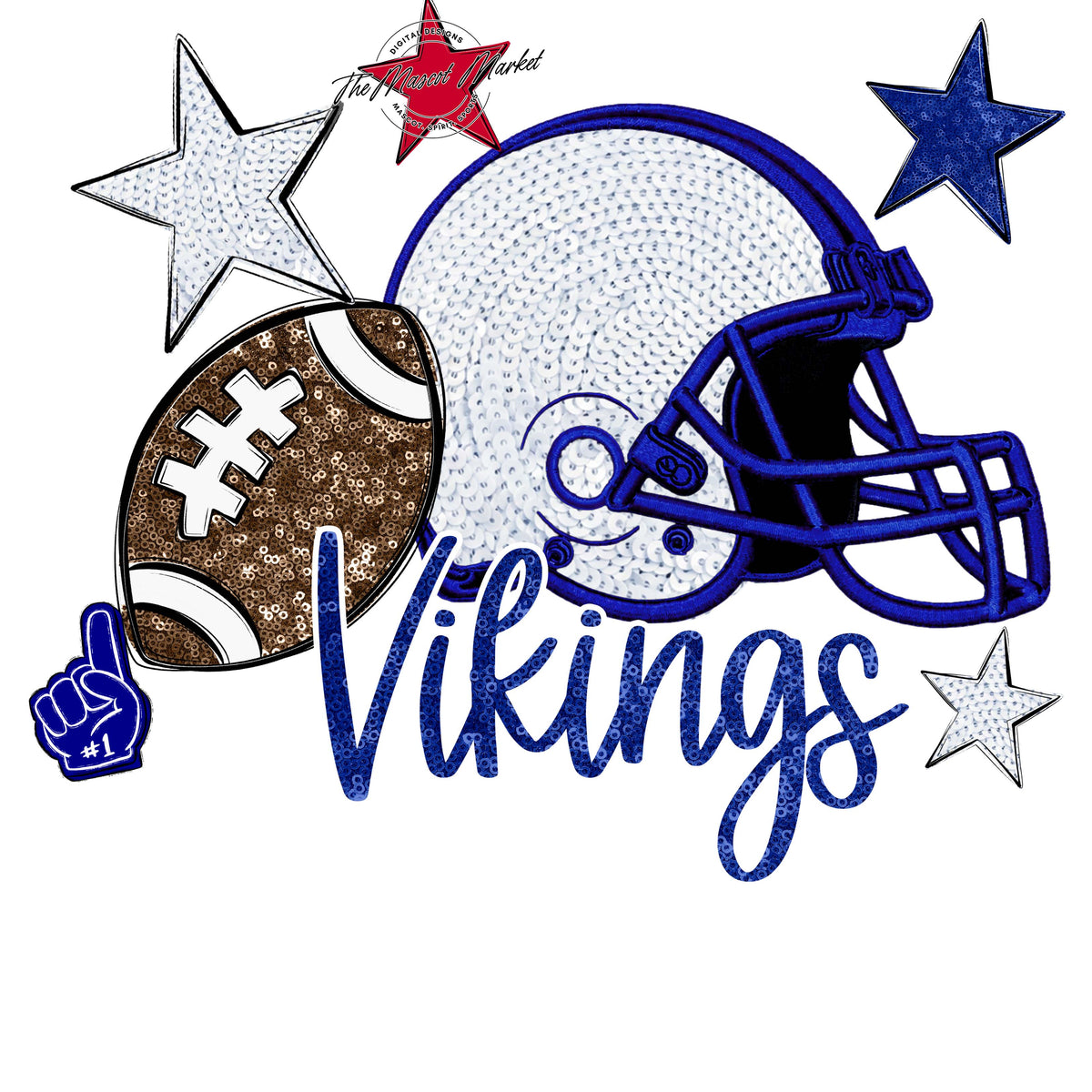 Vikings Football Embroidered Sequins Design-Blue