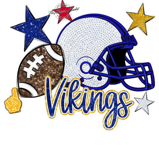 Vikings Football Embroidered Sequins Design-Blue & Yellow