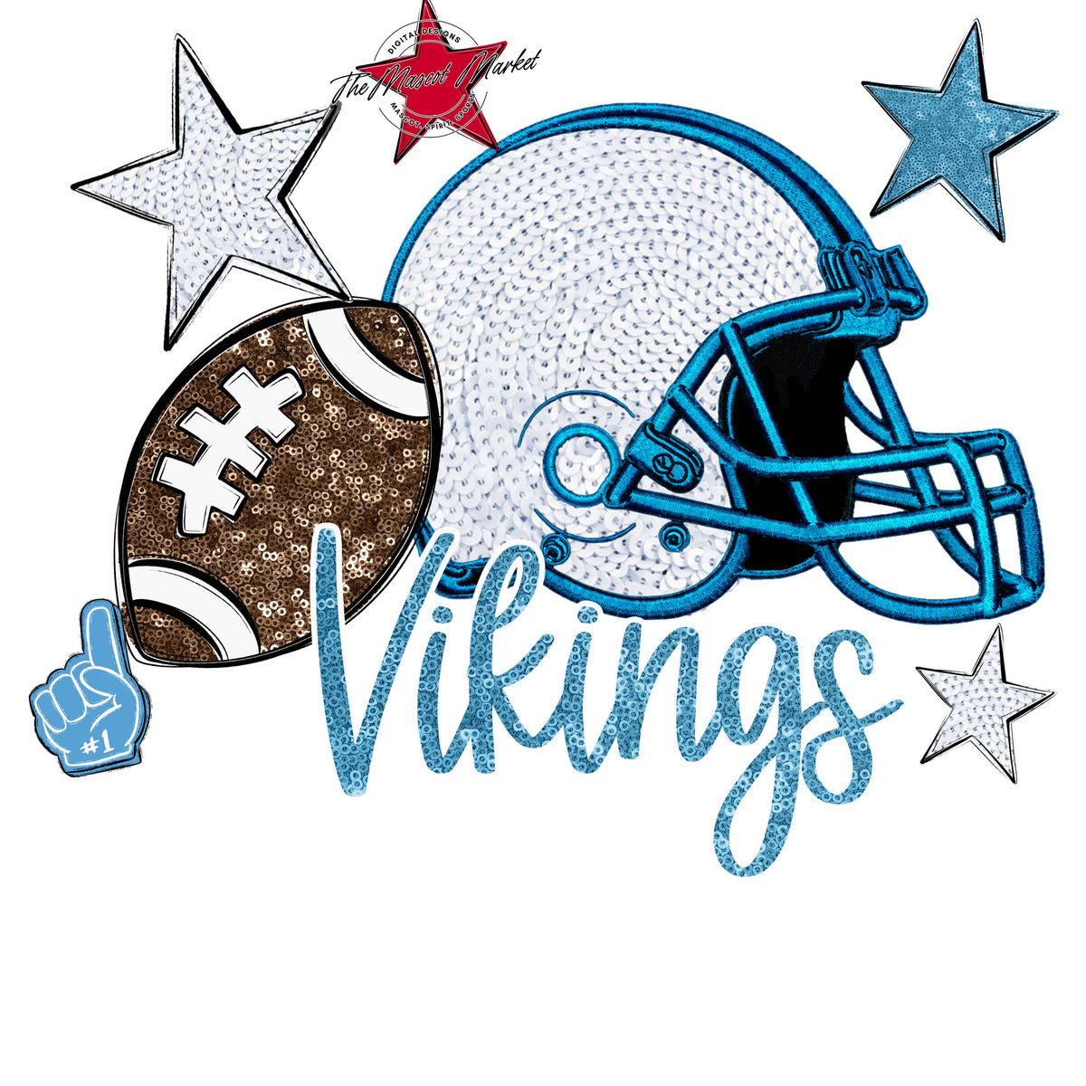 Vikings Football Embroidered Sequins Design-Carolina Blue